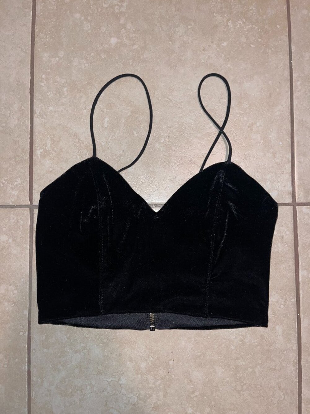 Topshop Brand Black Velvet Cropped Tank Top- Size 2